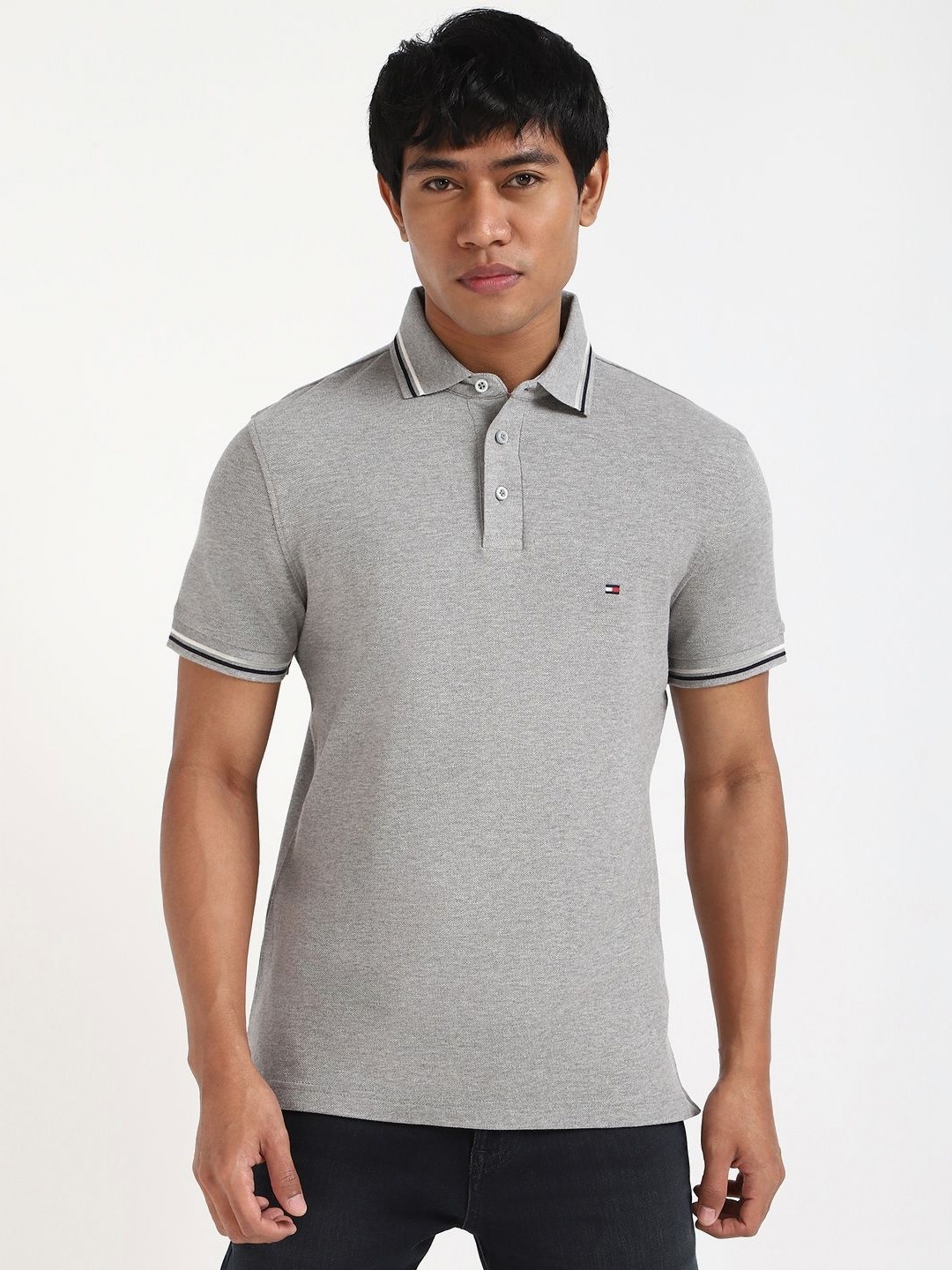 

Tommy Hilfiger Men Solid Polo Collar Cotton T-shirt, Grey