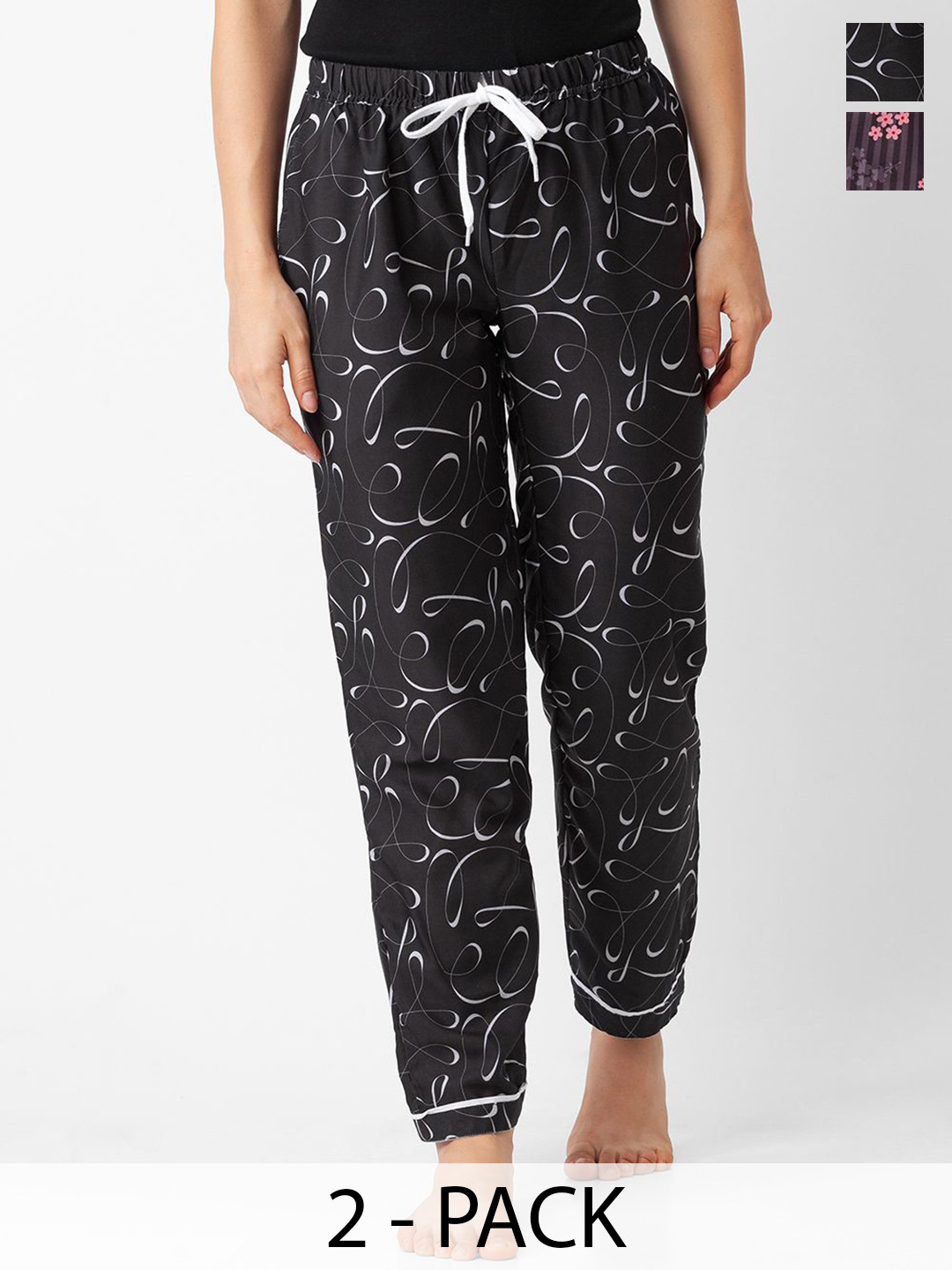 

NOIRA Women Pack Of 2 Printed Lounge Pants, Black