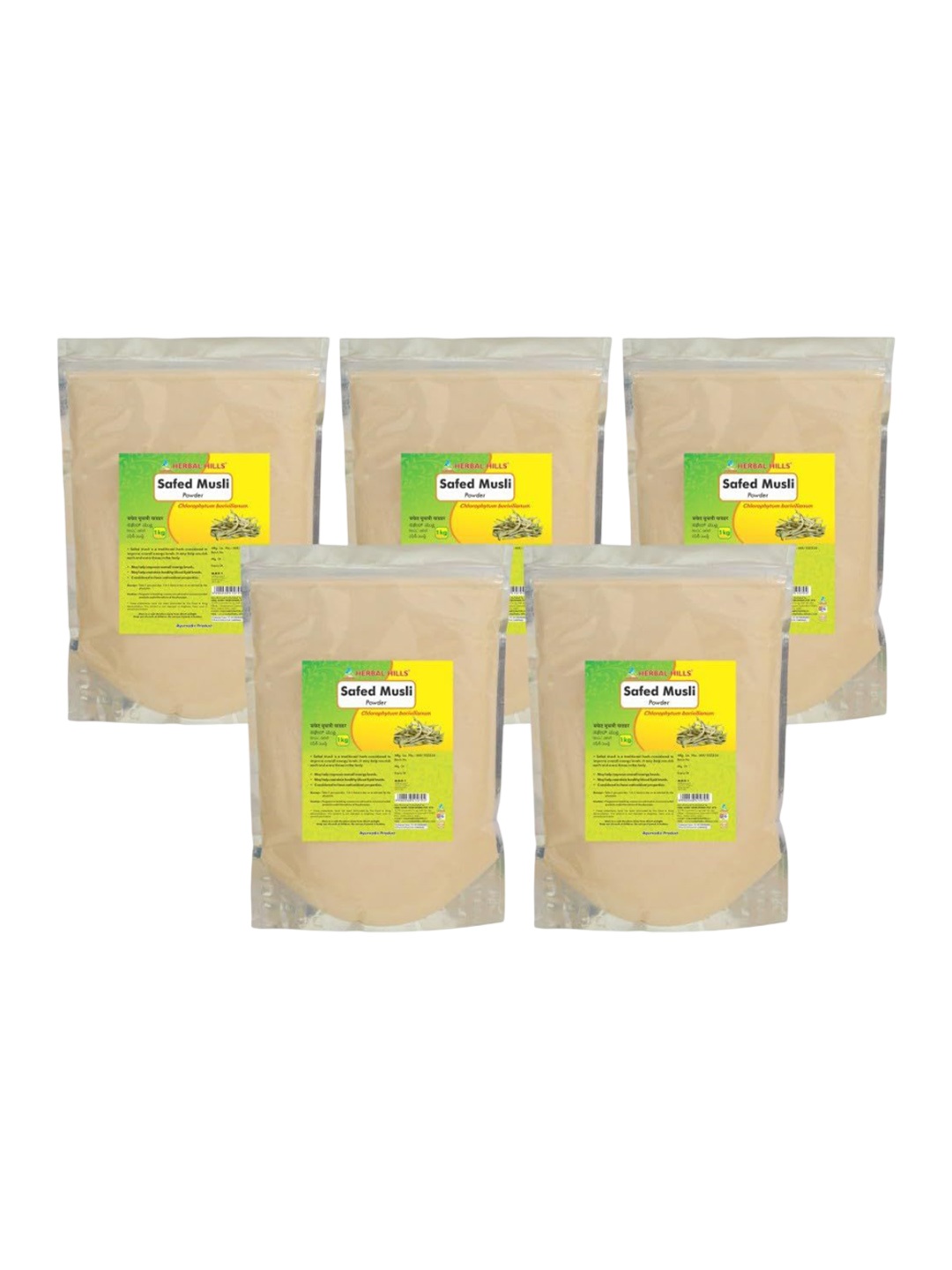 

Herbal Hills Safed Musli Powder 1 kg Pack of 5, White