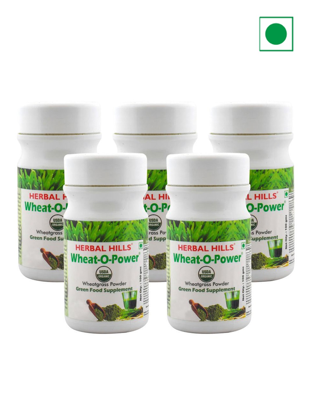 

Herbal Hills Wheatgrass Powder (100 Gram Pack of 5), White