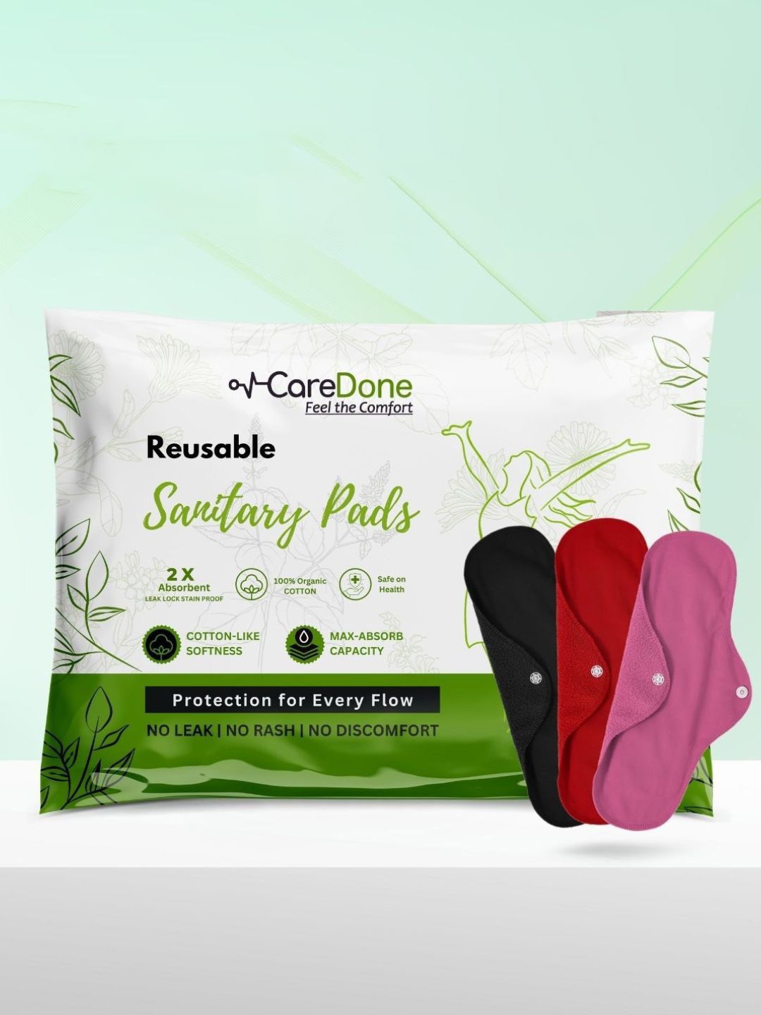 

CareDone Set Of 3 Washable & Reusable Comfty Extra Large Sanitary Cloth Pad - Xl, White