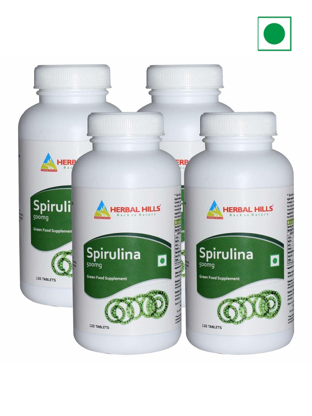 

Herbal Hills Spirulina Tablets (120 Count Pack of 4), White