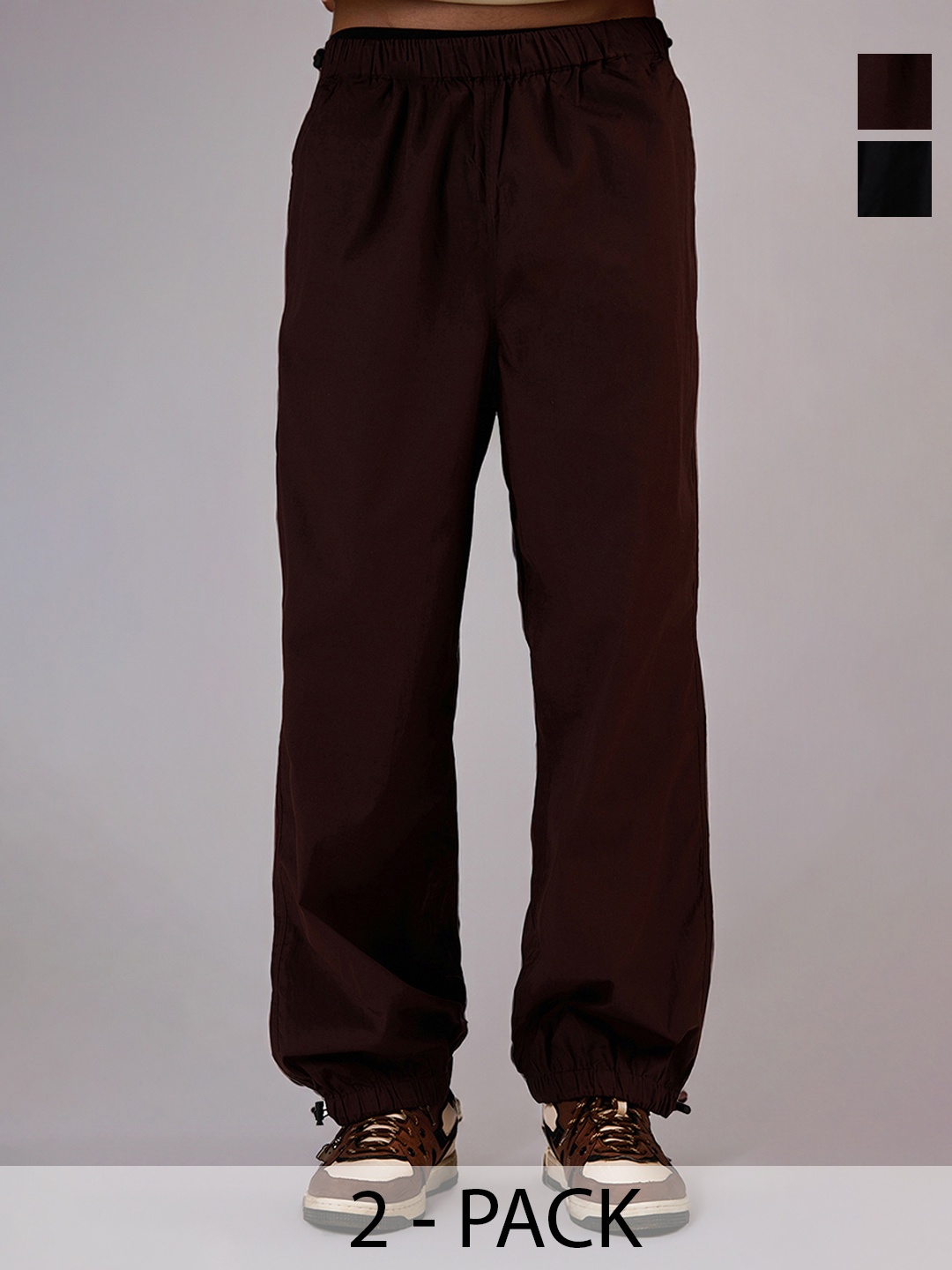 

IZF Men Pack Of 2 Loose Fit High-Rise Joggers Trousers, Black