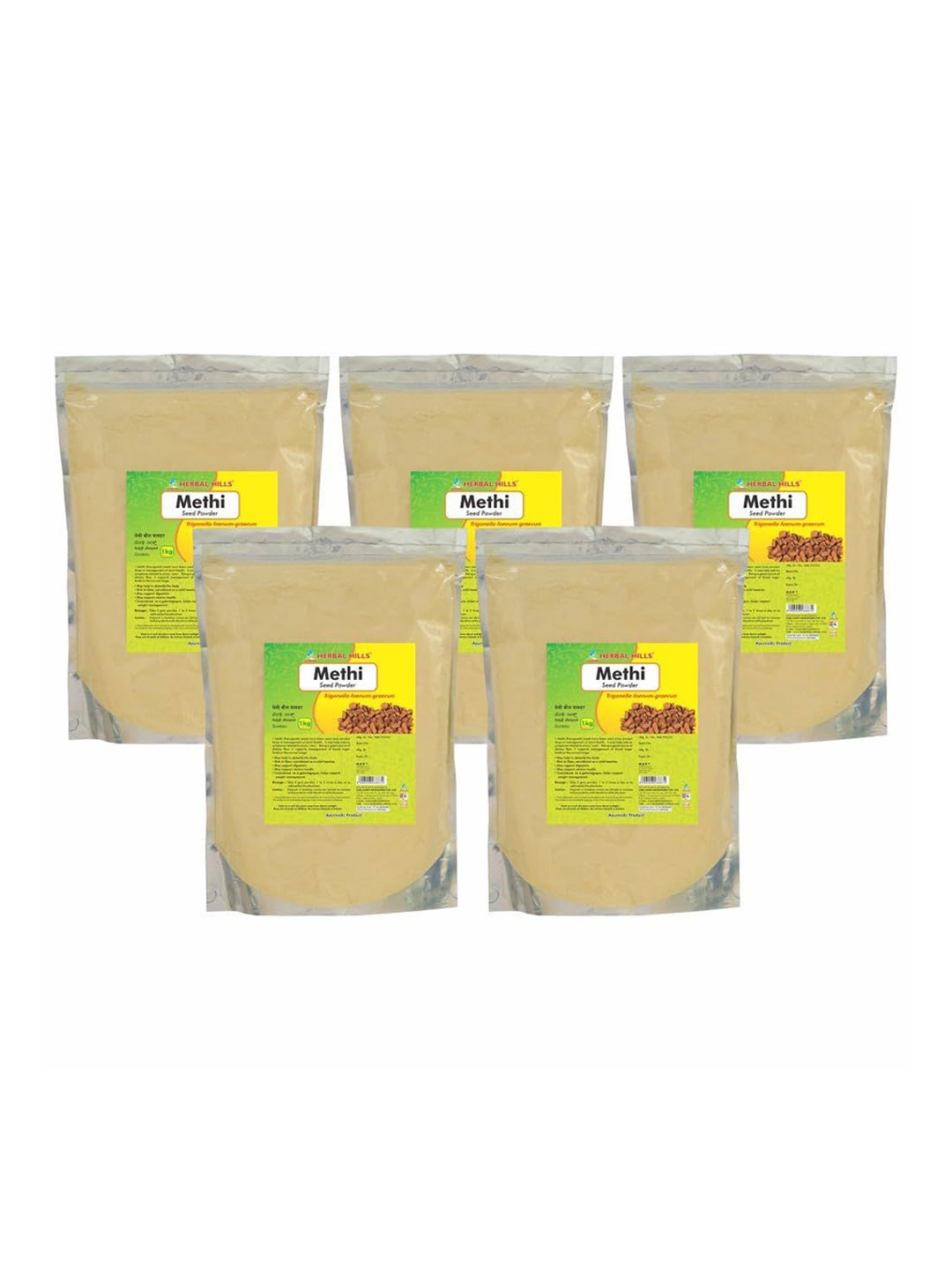 

Herbal Hills Methi Seed Fenugreek Powder (1 Kg Pack of 5), White