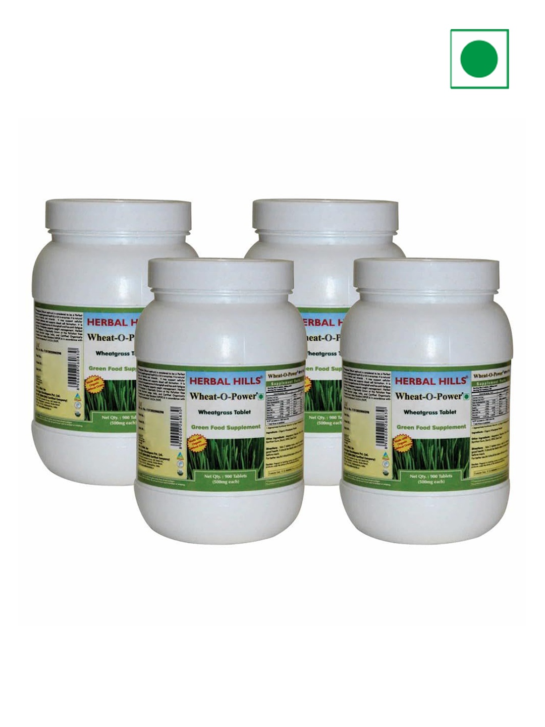 

Herbal Hills Wheatgrass Tablets (900 Count Pack of 4), White