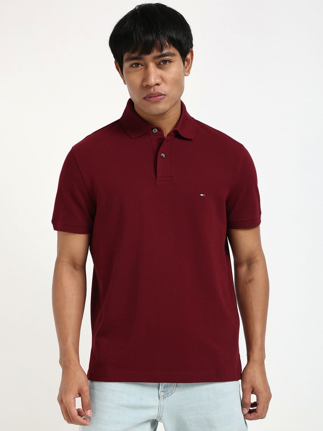 

Tommy Hilfiger Men Solid Polo Collar Cotton T-shirt, Maroon
