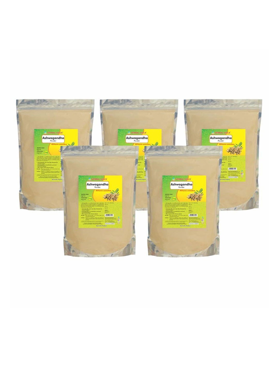 

Herbal Hills Ashwagandha Powder 1 kg Pack of 5, White