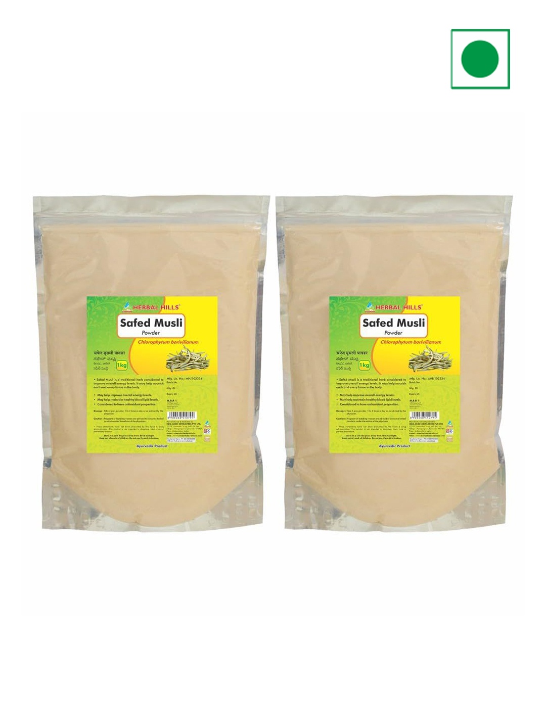 

Herbal Hills Safed Musli Powder 1 kg Pack of 2, White