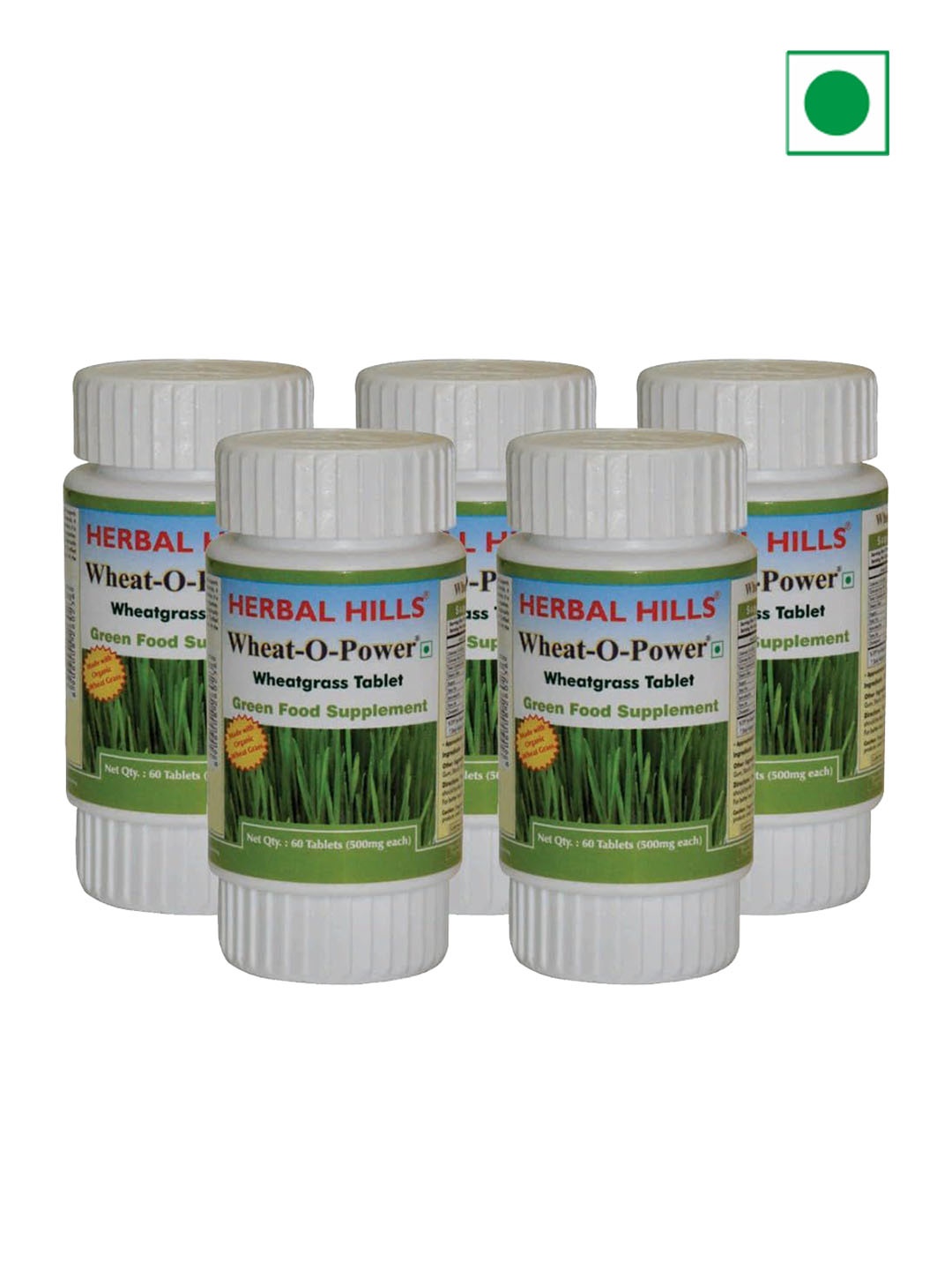 

Herbal Hills Wheatgrass Tablets (60 Count Pack of 5), White