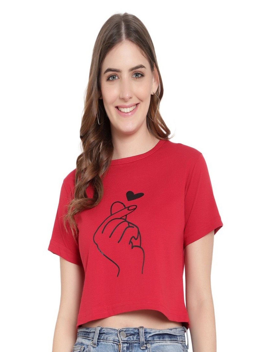 

DEEPMAYRA COLLECTION Women Graphic Printed Round Neck Cotton T-shirt, Red