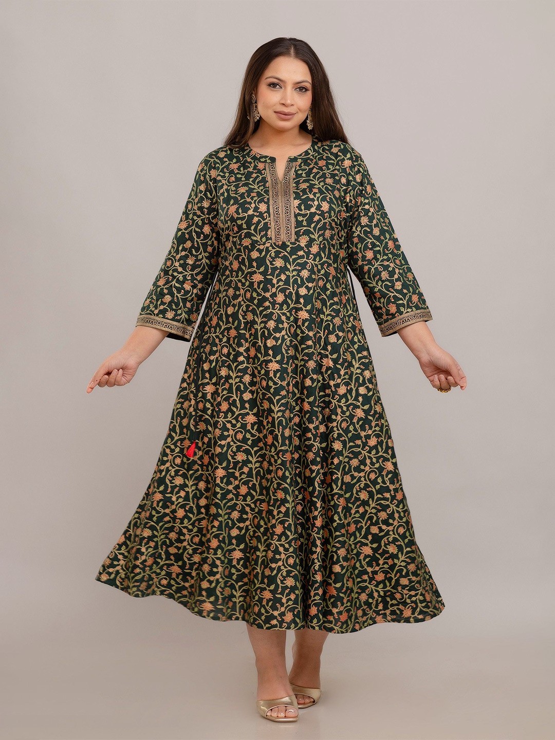 

Fashion Zest Women Floral Print Flared Sleeve Maxi Dress, Green