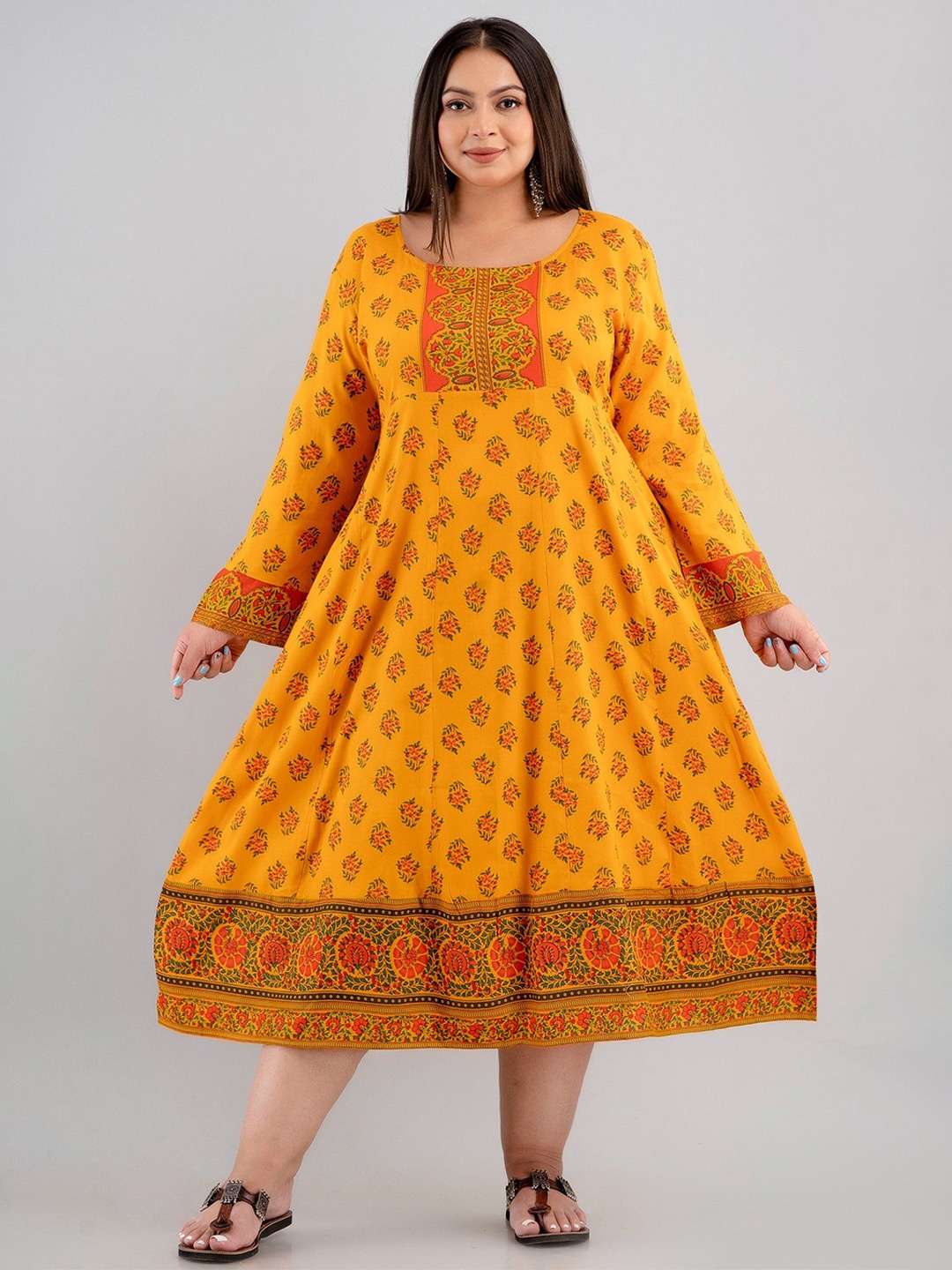 

Fashion Zest Women Floral Print Flared Sleeve Maxi Dress, Yellow