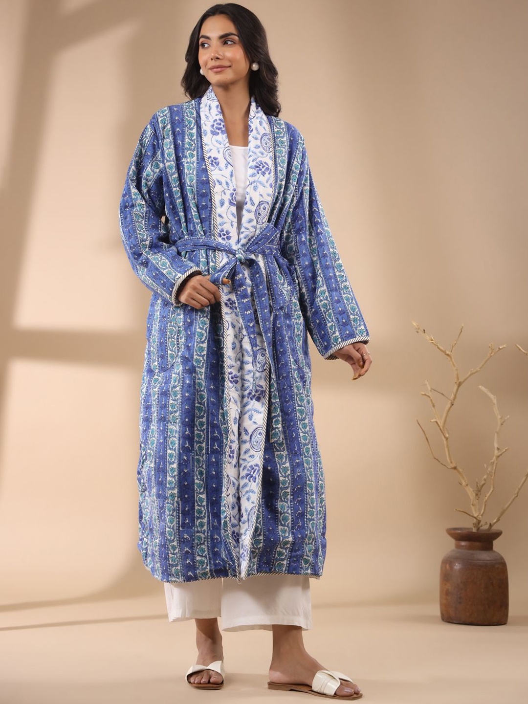 

Jaipur Morni Women Paisley Printed Pure Cotton Robe, White