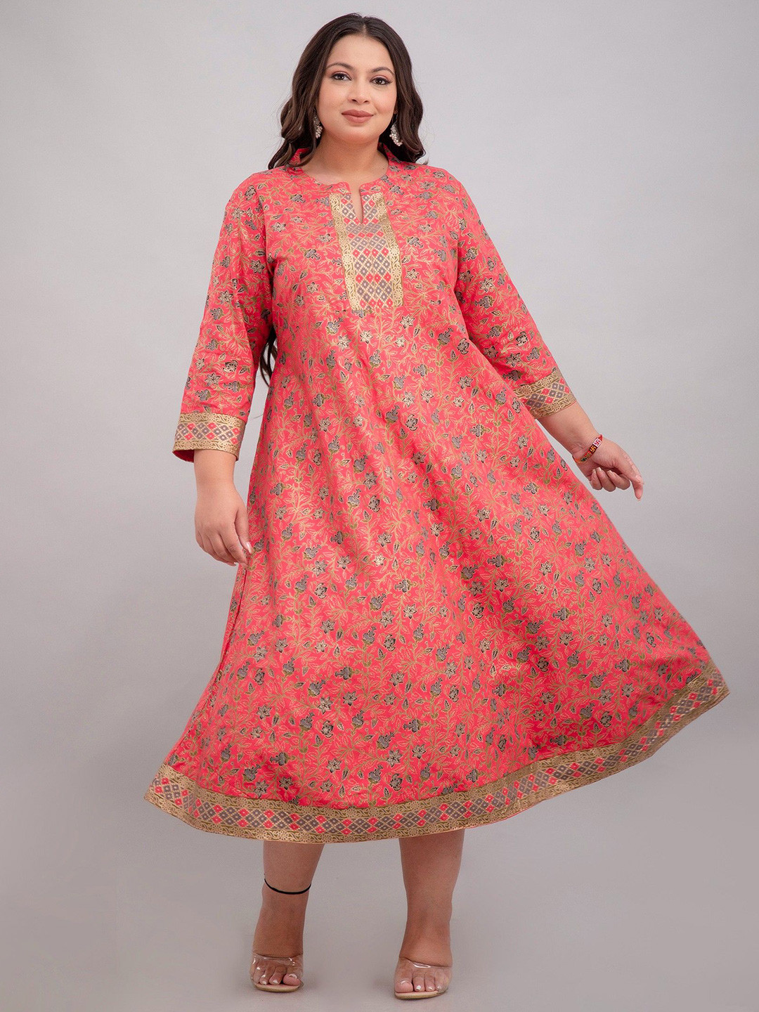 

Fashion Zest Women Floral Print Flared Sleeve Maxi Dress, Coral