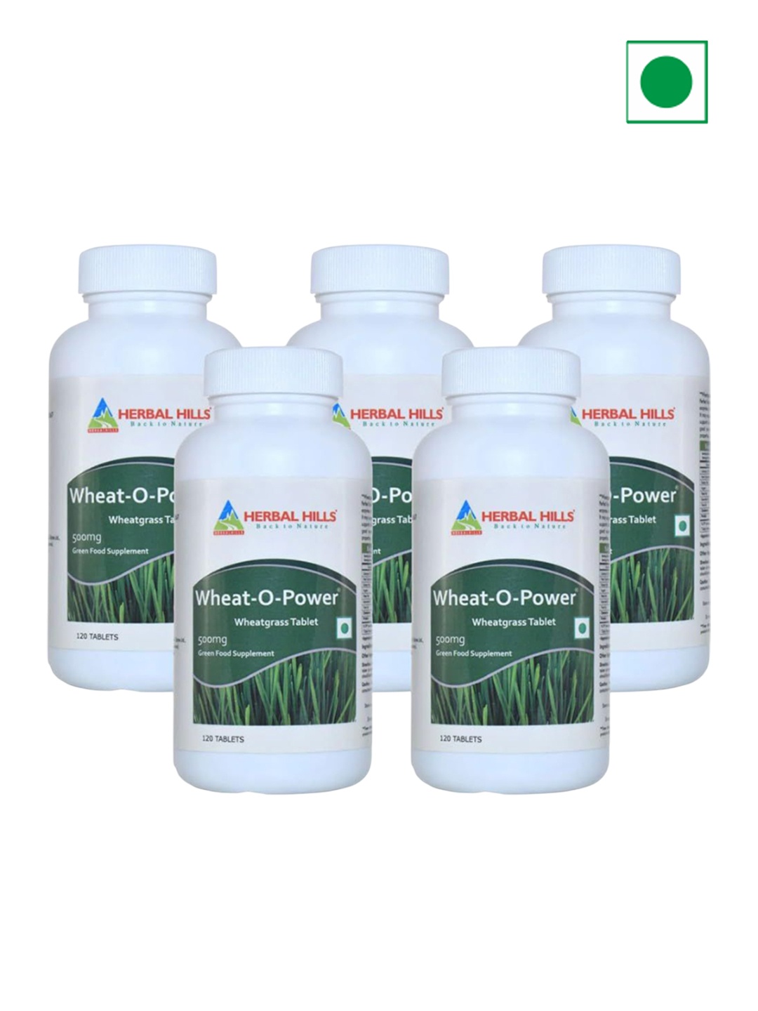 

Herbal Hills Wheatgrass Tablets (120 Count Pack of 5), White