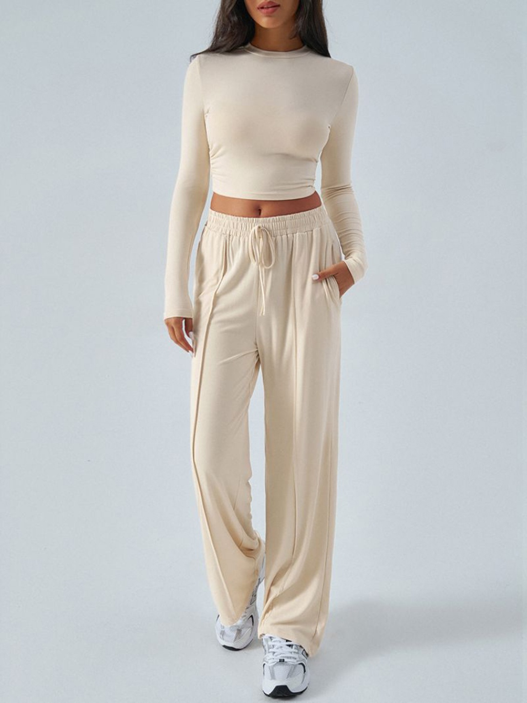 

StyleCast Boat Neck Top With Trousers, Cream