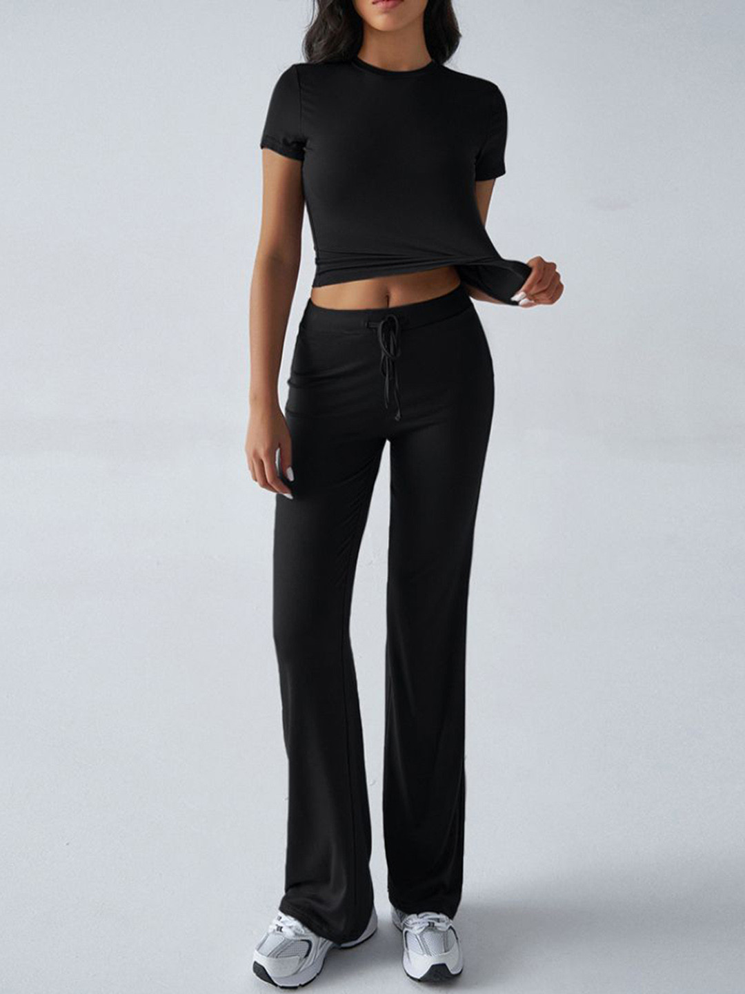 

StyleCast Round Neck Top With Trouser, Black