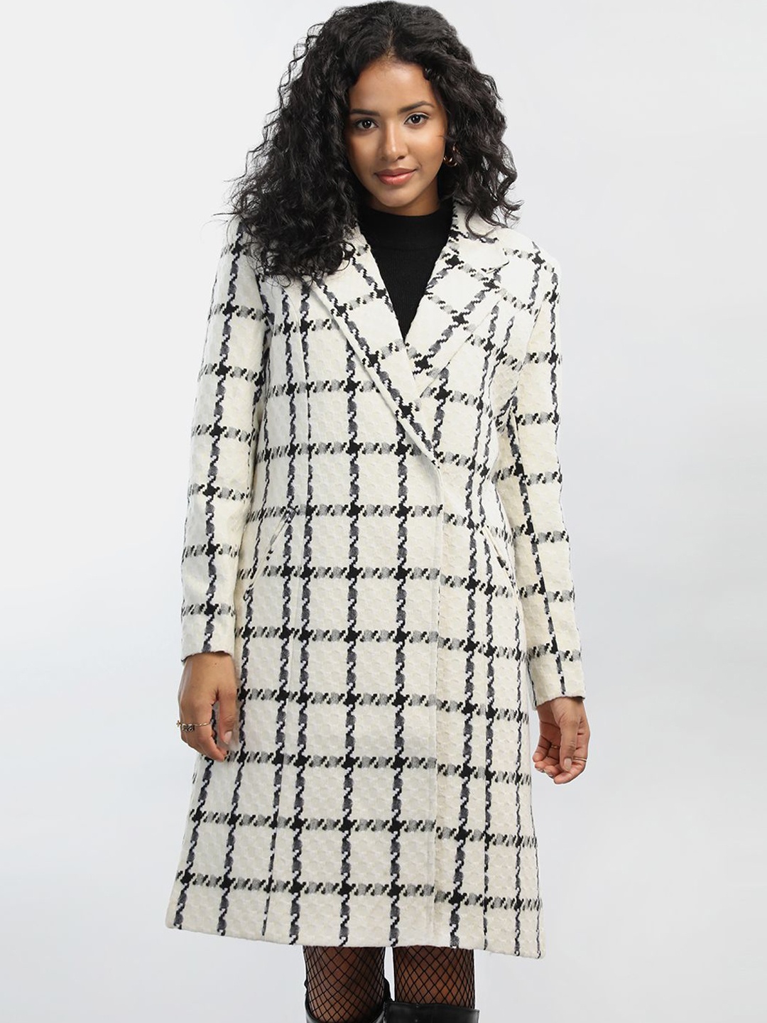

The Roadster Lifestyle Co. Women Checked Casual Coat, Off white