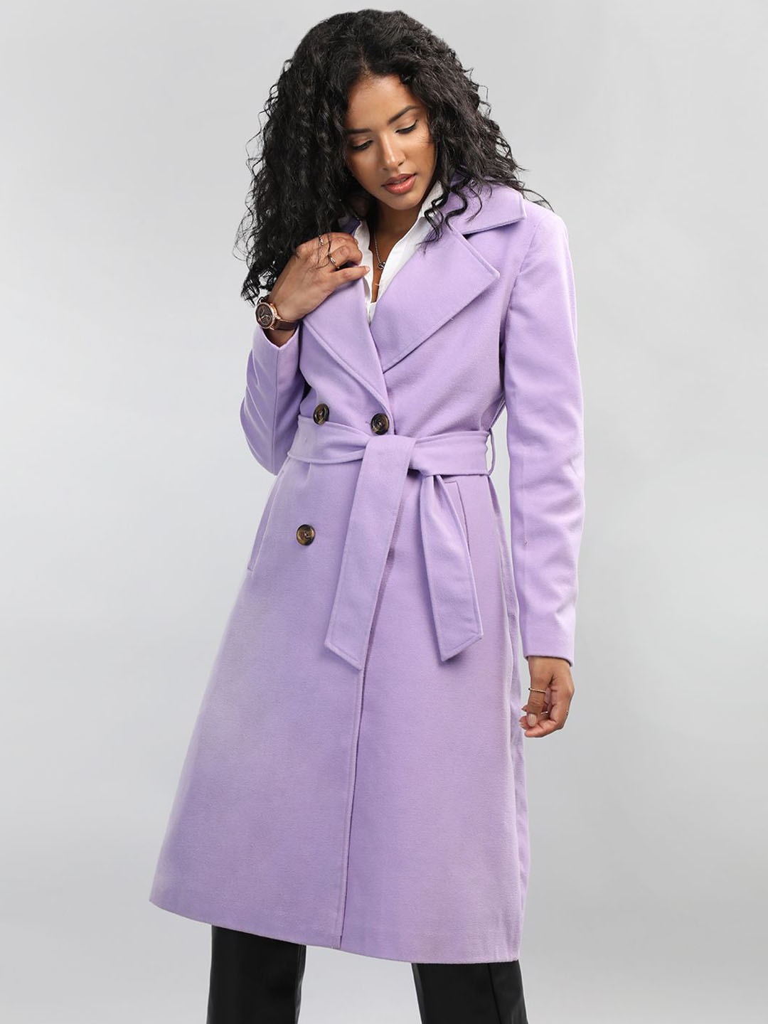 

The Roadster Lifestyle Co Women Double Breasted Trench Coat, Lavender