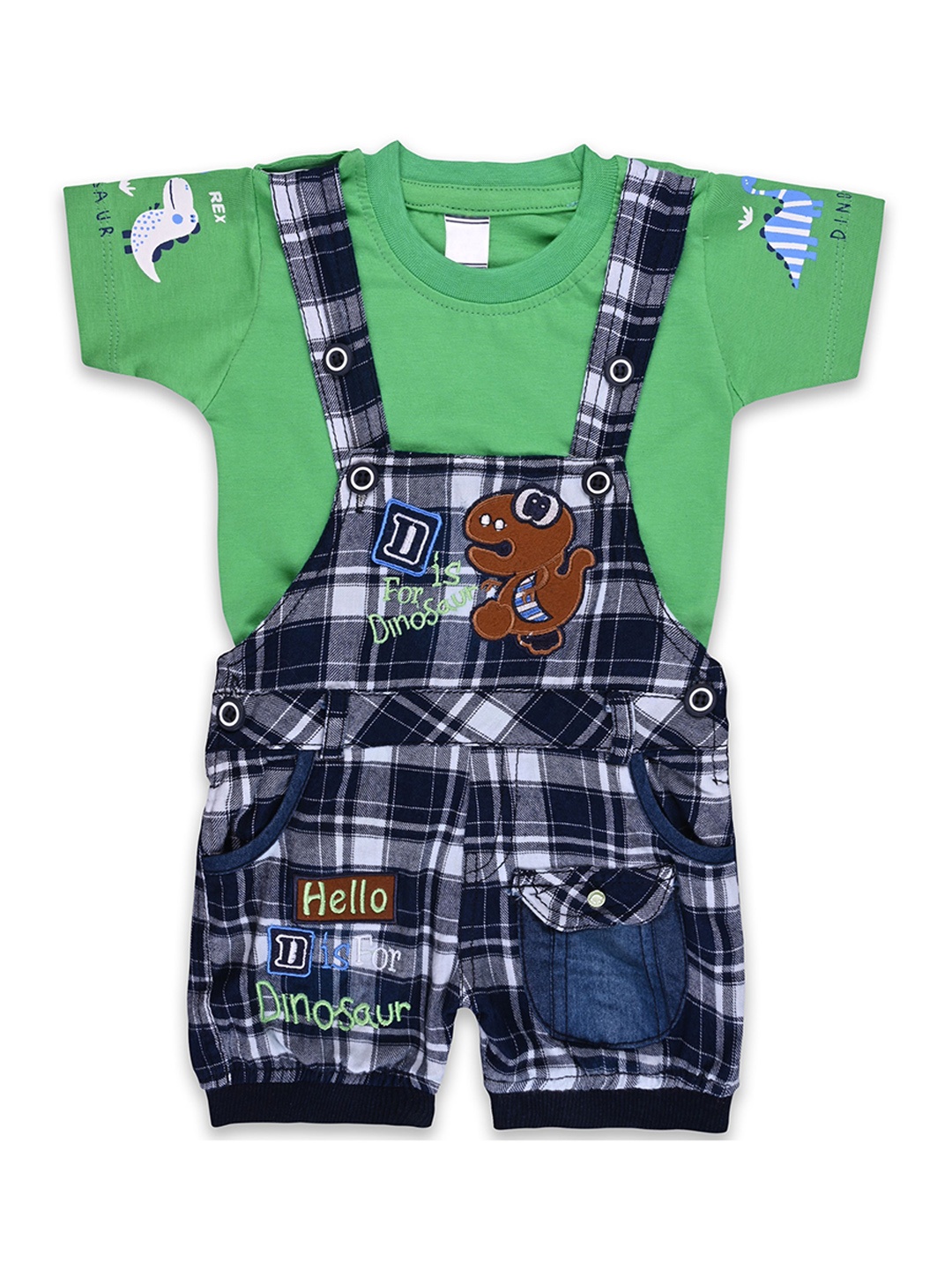 

Wish Karo Boys Printed Cotton Dungarees With T-Shirt, Green