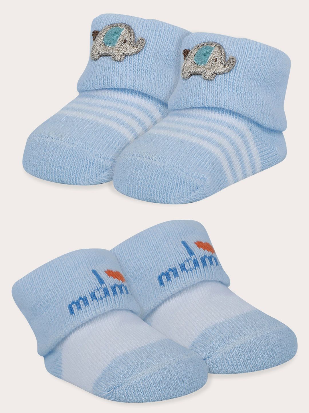 

Baby Moo Kids Pack of 2 I Love Mommy Printed Elegent Socks Booties, Blue