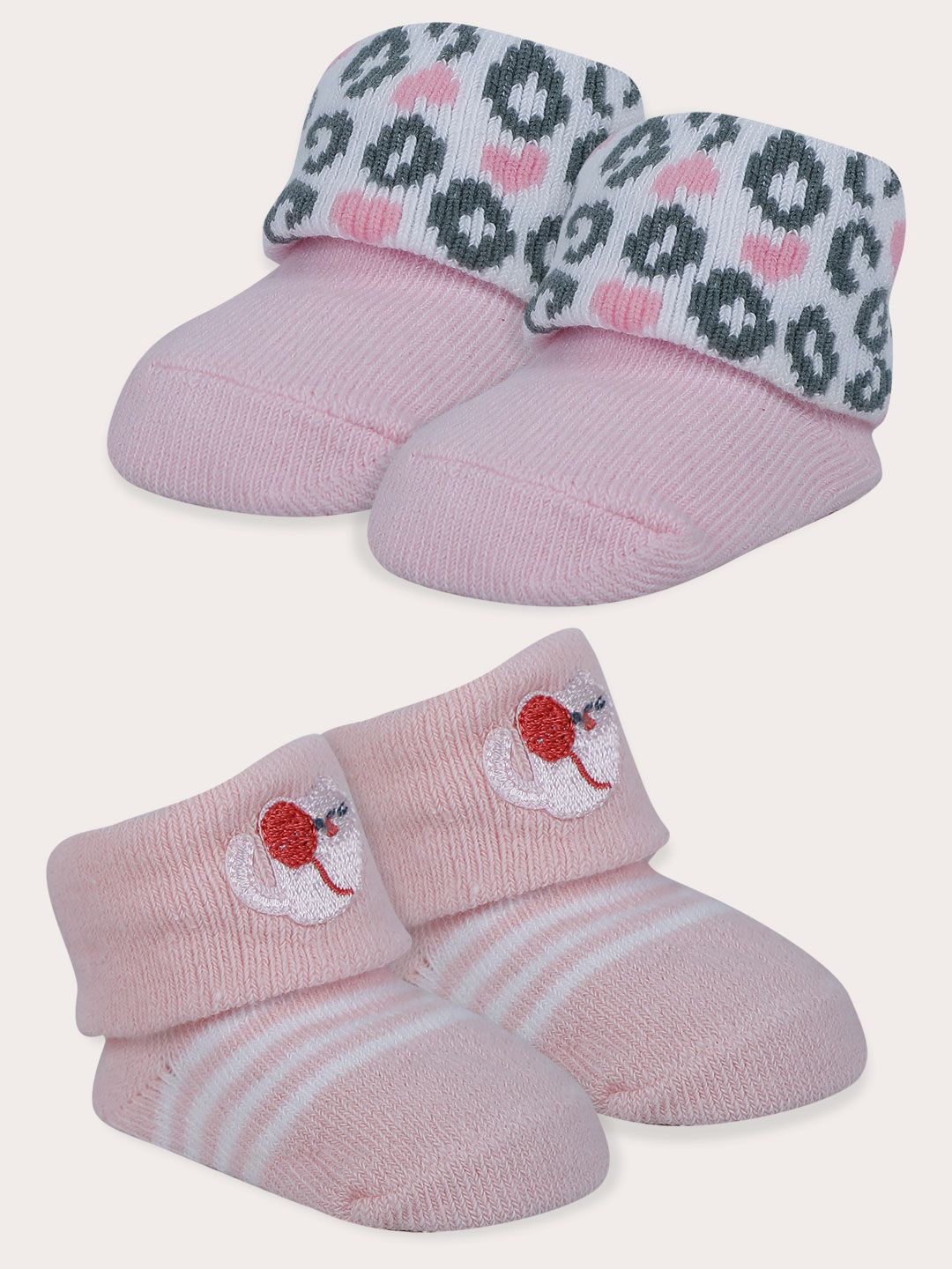 

Baby Moo Girls Pack of 2 Leopard Printed Cotton Elegant Pink Socks Booties