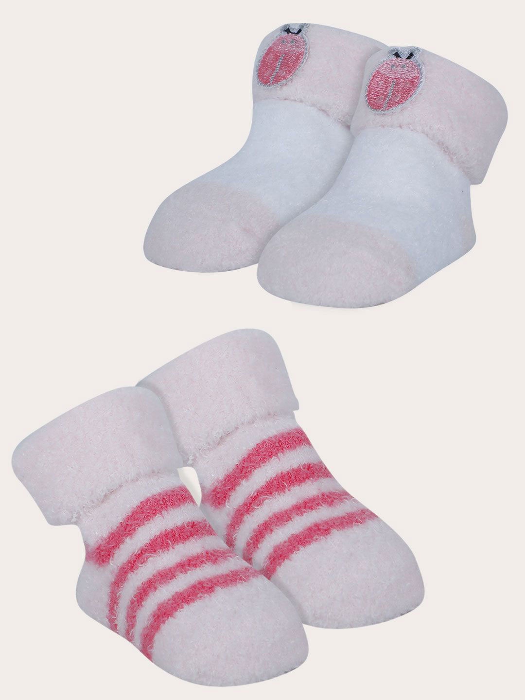 

Baby Moo Girls Pack of 2Lady Bug Stripes Cotton Soft Socks Booties, Pink