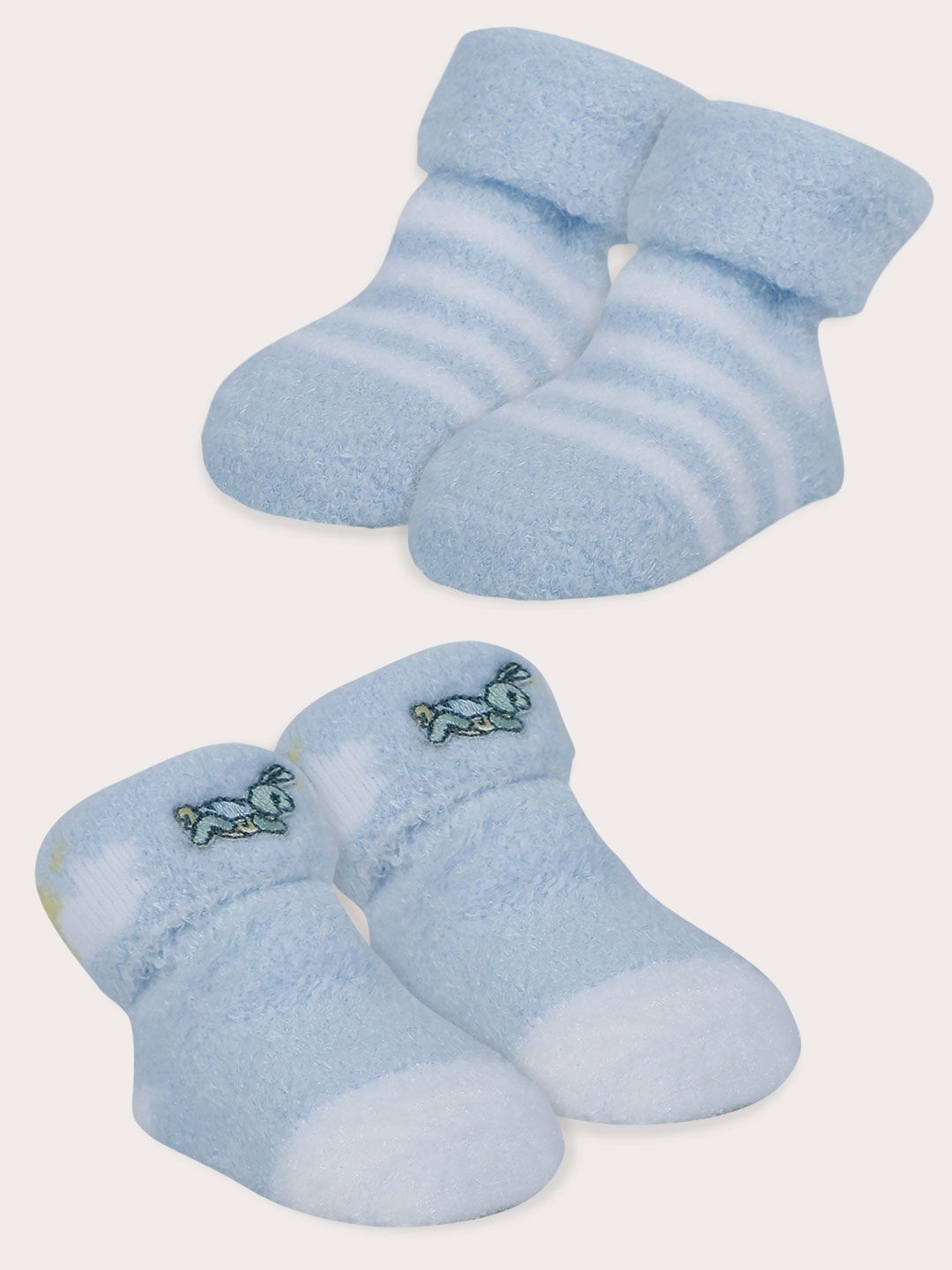 

Baby Moo Kids Pack of 2 Tortoise Stripes Cotton Soft Socks Booties, Blue