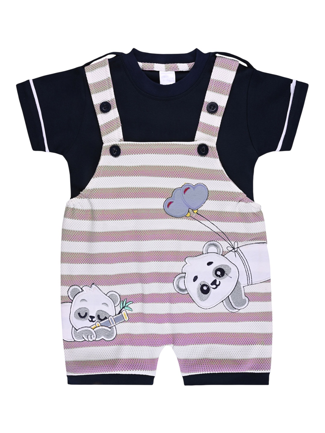 

Wish Karo Boys Striped Cotton Dungaree With T-Shirt, Pink