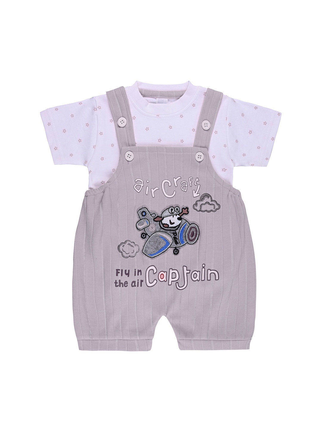 

Wish Karo Boys Printed Cotton Dungaree With T-Shirt, Grey