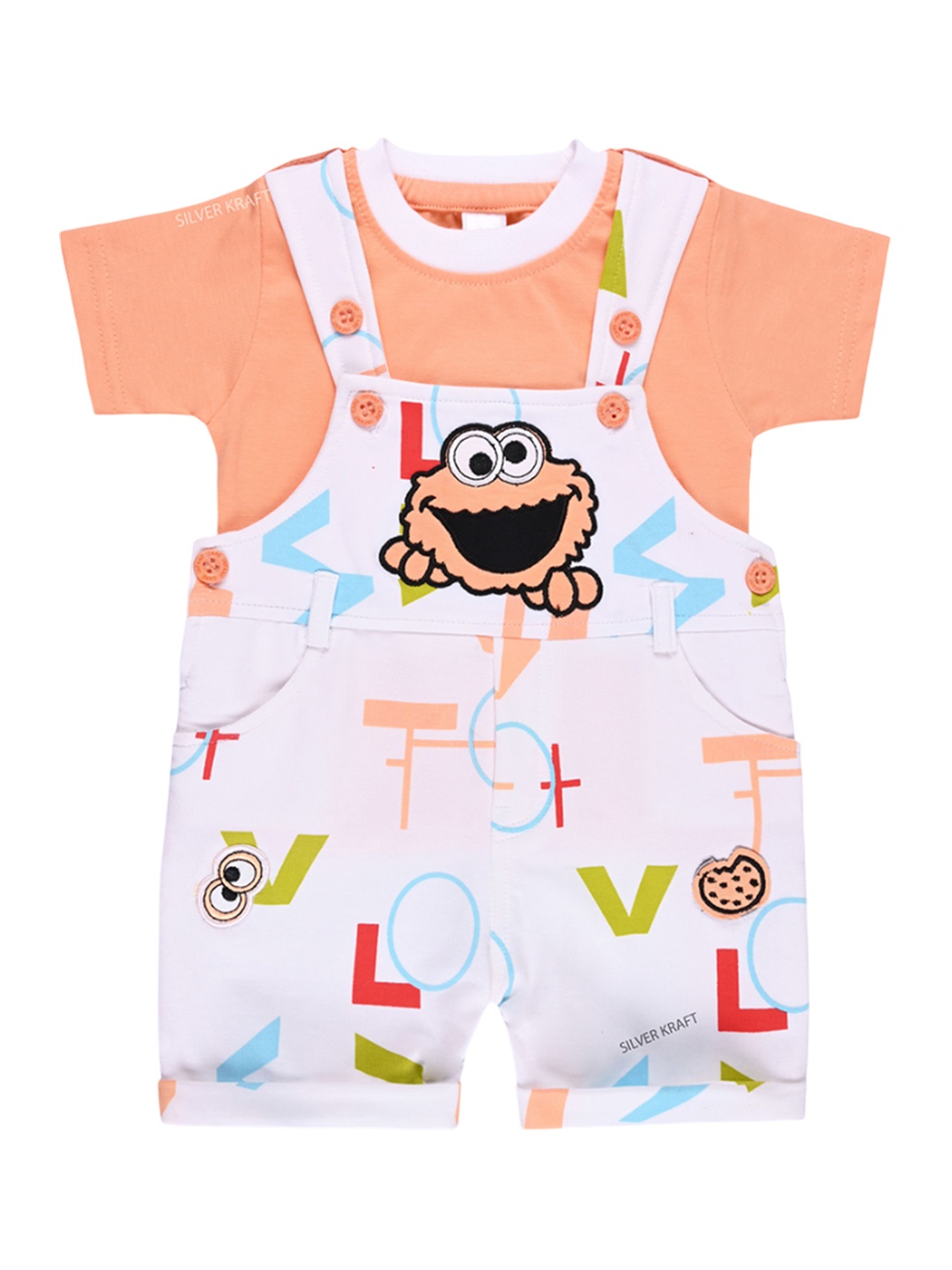 

Wish Karo Boys Printed Cotton Dungaree With T-Shirt, White