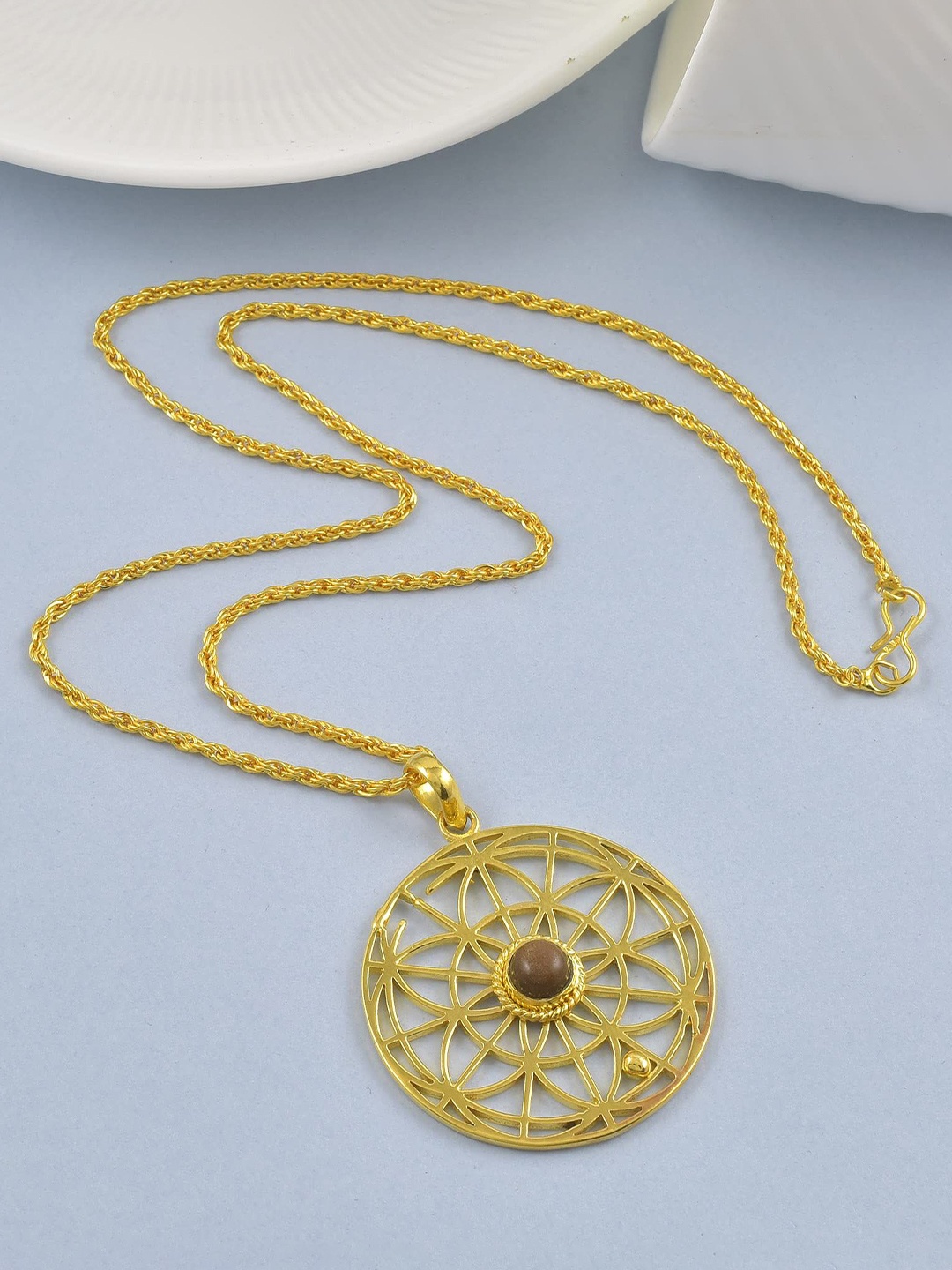 

MEMOIR Gold-Plated Stone Studded Chakra Pendant With Chain