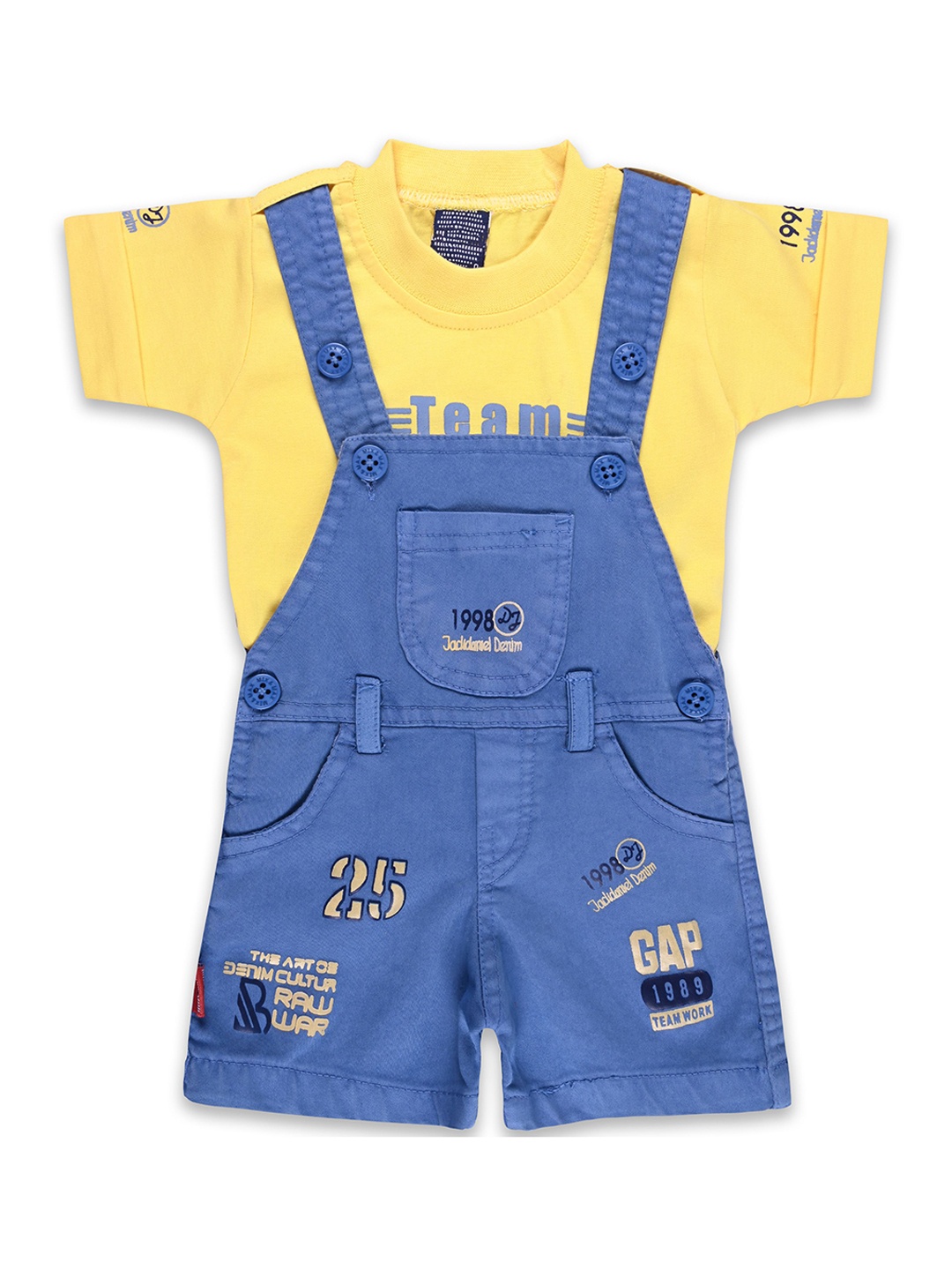 

Wish Karo Boys Printed Cotton Dungaree With T-Shirt, Yellow
