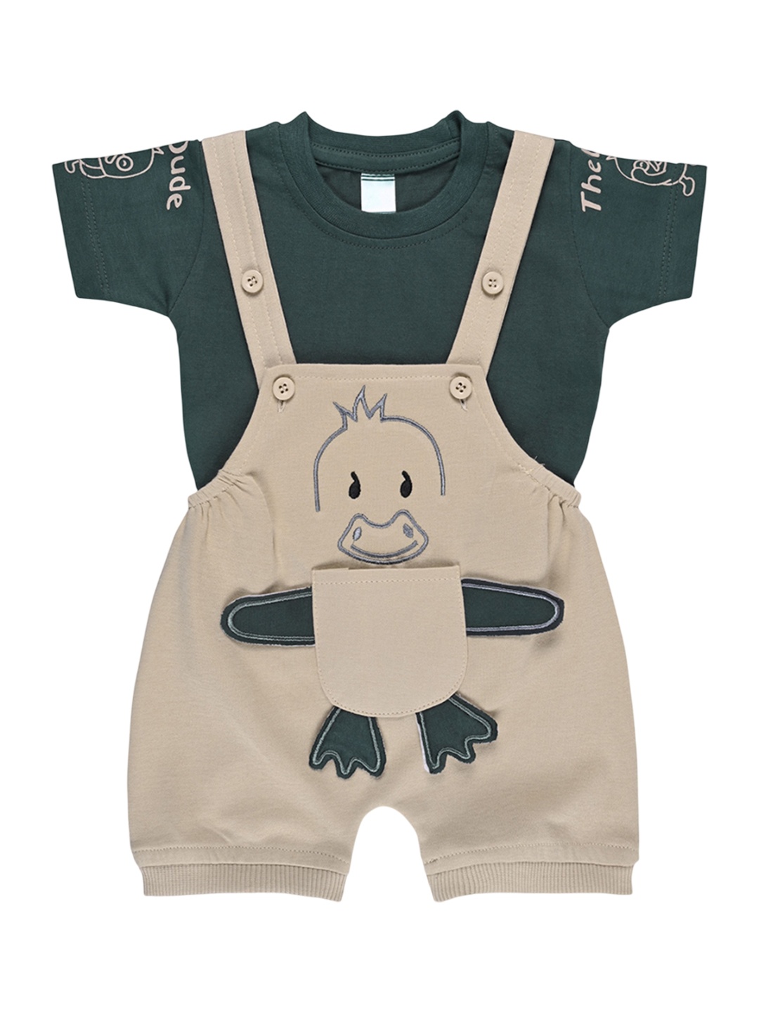 

Wish Karo Boys Printed Pure Cotton Dungarees With T-Shirt, Brown