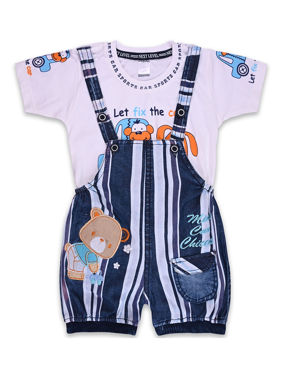 

Wish Karo Boys Printed Cotton Dungaree With T-Shirt, Blue