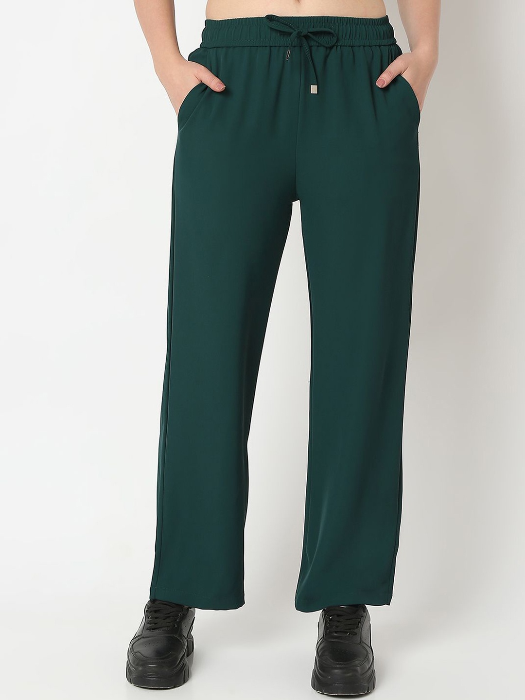 

SPYKAR Women Relaxed-Fit High-Rise Track Pants, Green