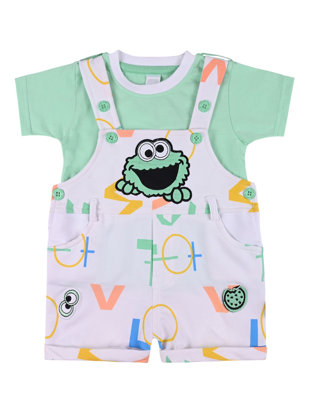 

Wish Karo Boys Printed Cotton Dungaree With T-Shirt, Green