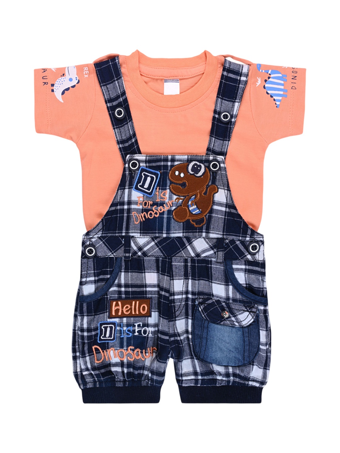 

Wish Karo Boys Printed Cotton Dungaree With T-Shirt, Orange