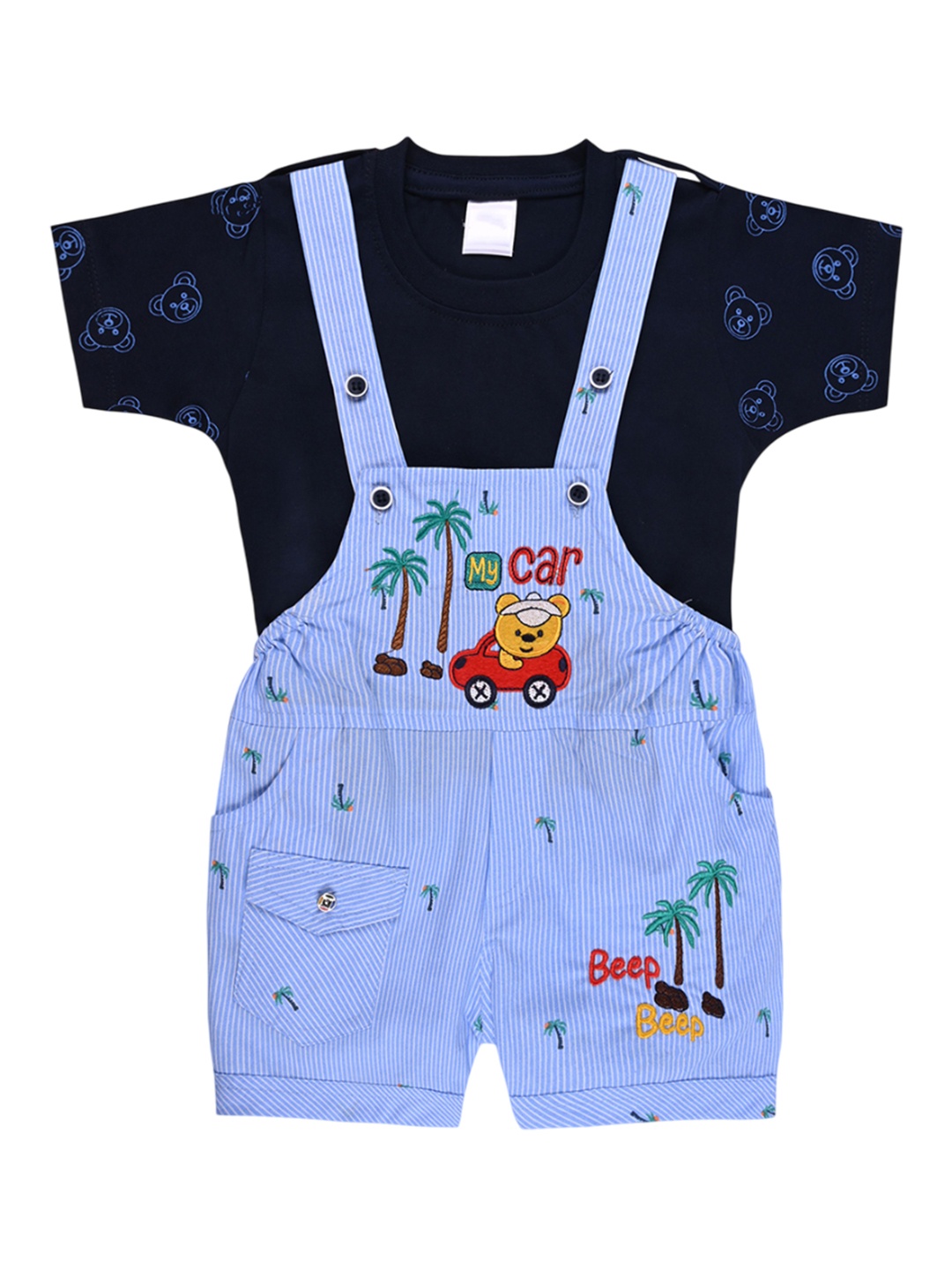 

Wish Karo Boys Embroidered Cotton Dungarees With T-Shirt, Blue