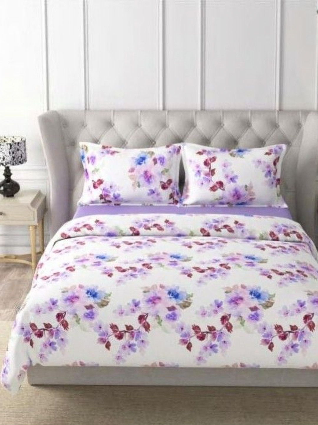 

HOME PLUS STUDIOS Raymond Rich Dream Purple Floral Cotton 160TC Bedsheet Set-2.74m x 2.74m