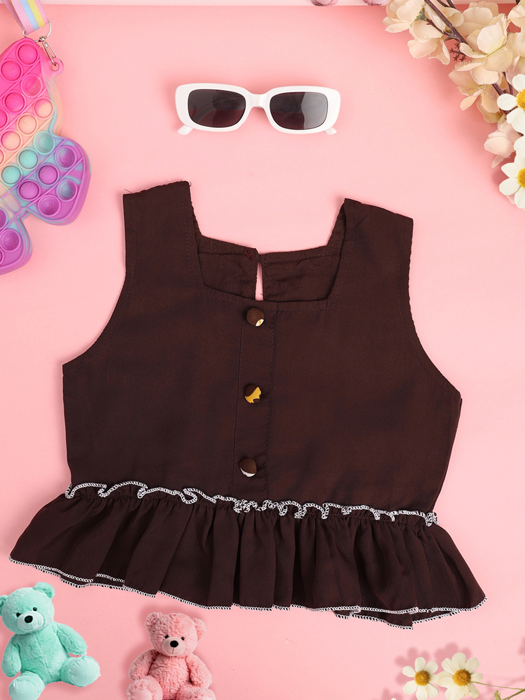 

Cutiekins Girls Embellished Ruffles Top, Coffee brown