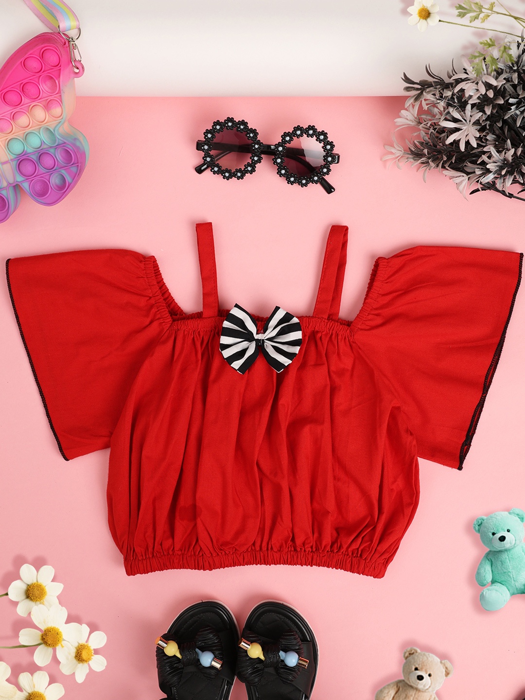 

Cutiekins Girls Pure Cotton Bardot Crop Top, Red