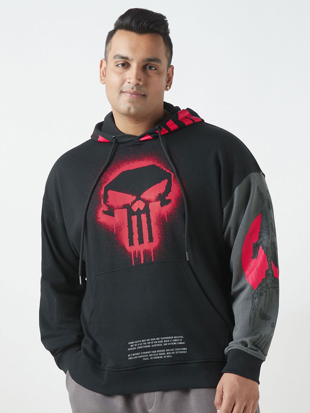 

Bewakoof Official Marvel Merchandise Punisher Men's Oversized Plus Size Hoodies, Black