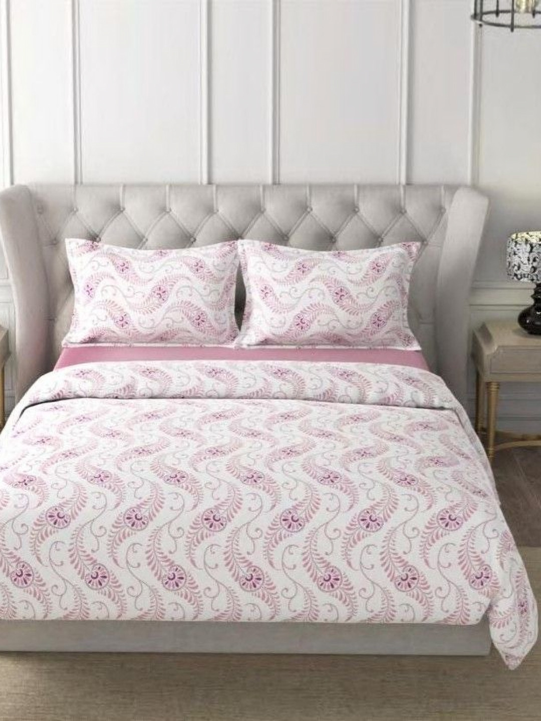 

HOME PLUS STUDIOS Raymond Rich Dream Pink Floral Cotton 160 TC Bedsheet Set-2.74 m x 2.74m