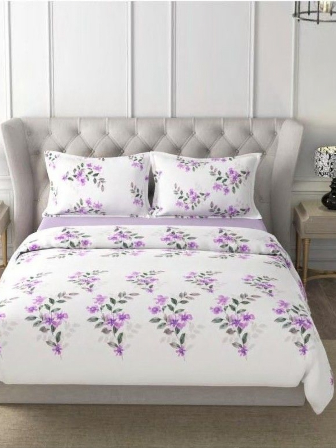 

HOME PLUS STUDIOS Raymond Rich Dream Purple Floral Cotton 160 TC Bedsheet Set-2.74mx2.74m