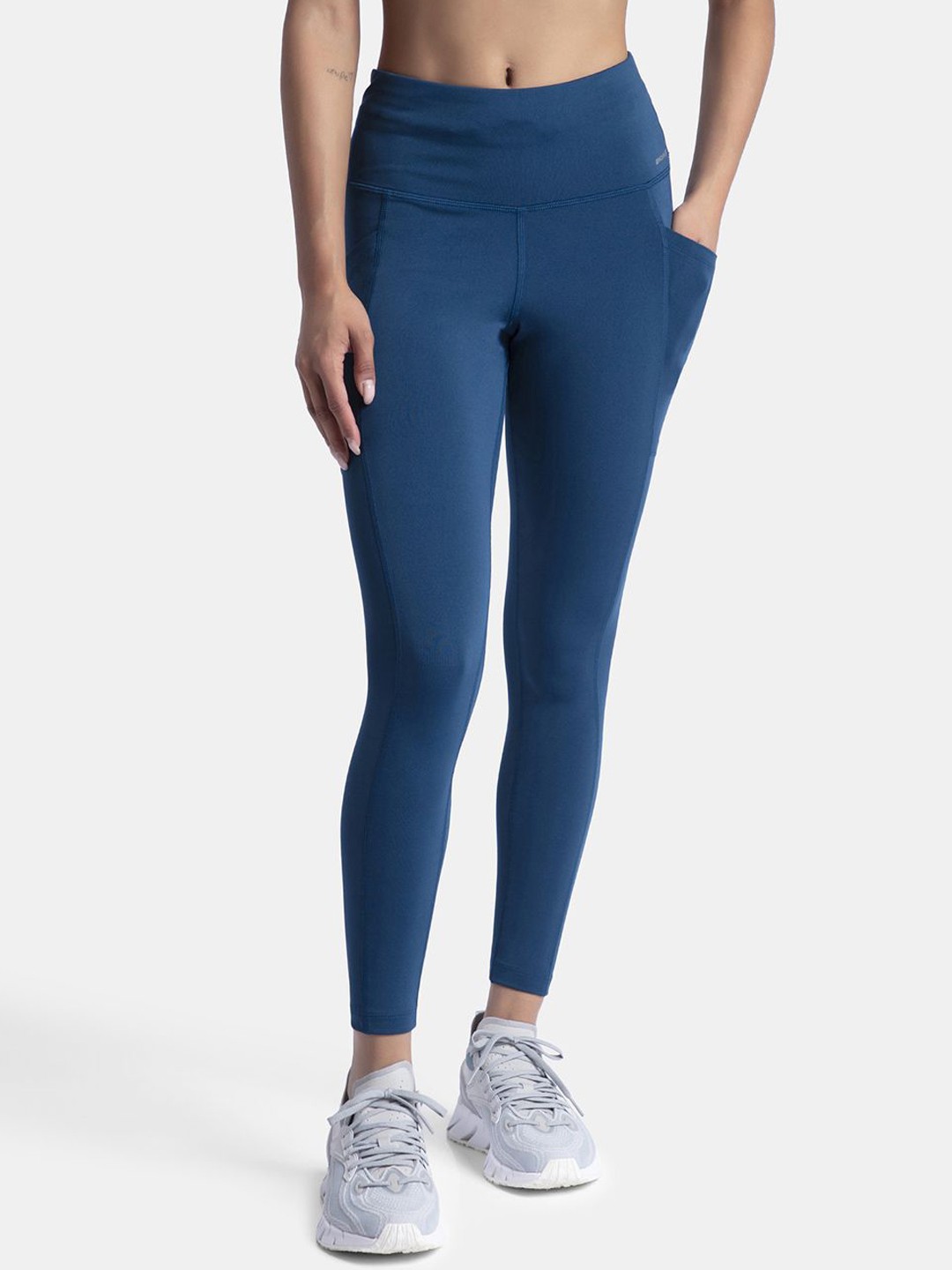 

Jockey Microfiber Elastane Performance 7/8th Leggings with Broadwaistband & Back Pocket-MW68, Blue