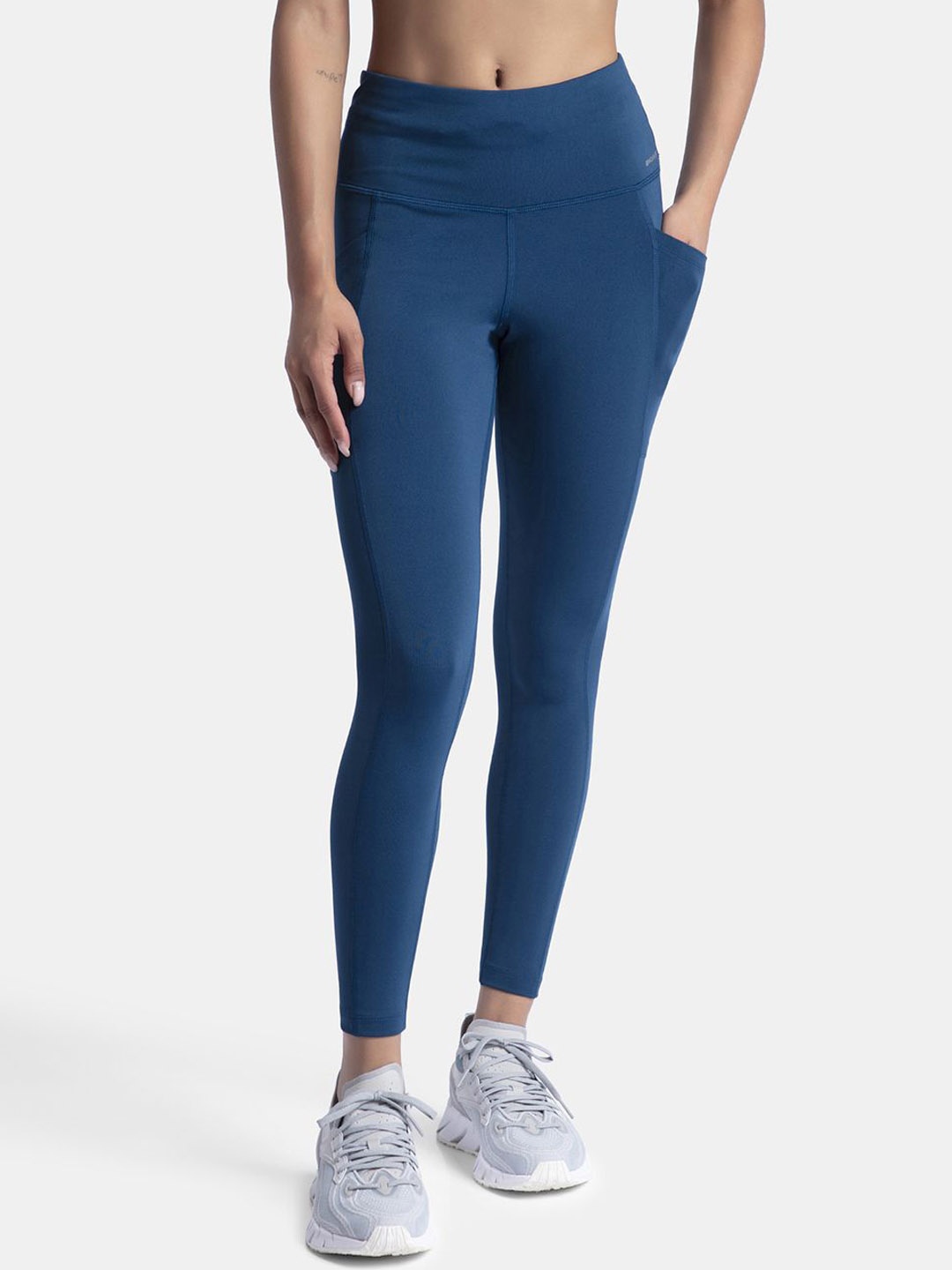 

Jockey Microfiber Elastane Performance 7/8th Leggings with Broadwaistband & Back Pocket-MW68, Blue
