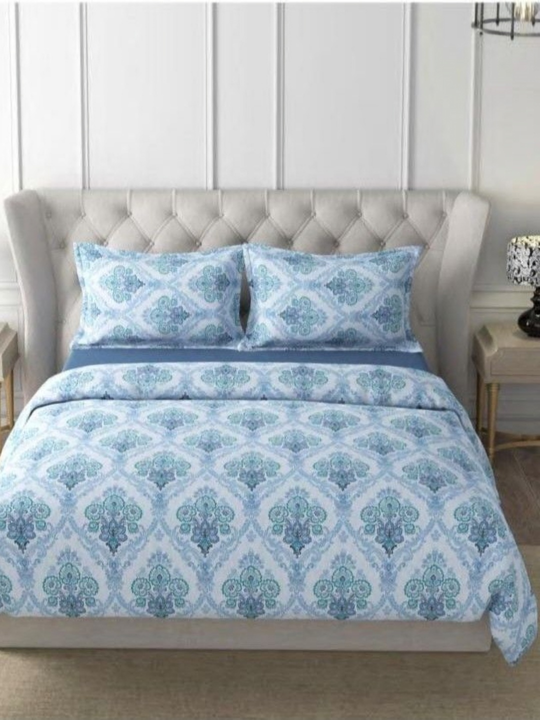 

HOME PLUS STUDIOS Raymond Rich Dream Blue Floral Cotton 160 TC Bedsheet Set-2.74mx2.74m