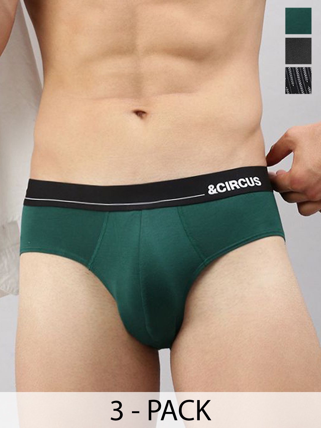 &CIRCUS Men Pack Of 3 Printed Low Rise Basic BriefsBRPS_3PK_AR_RG_ON, Green