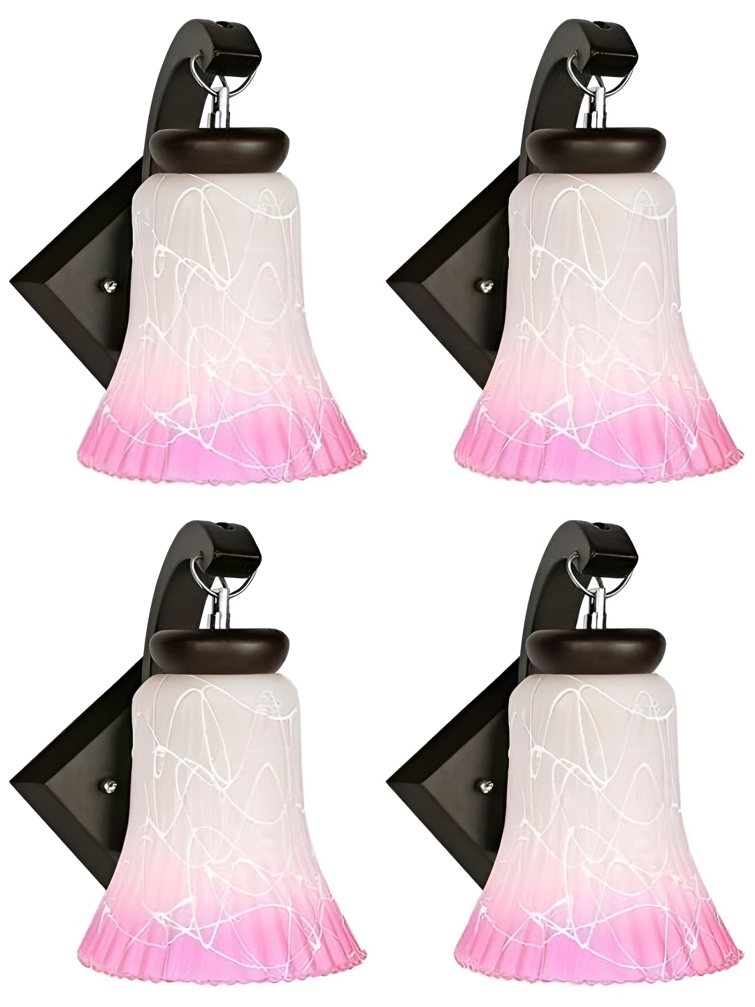 

Afast Pink & White 4 Pieces Printed Wood Bell Shaped Wall Lamps
